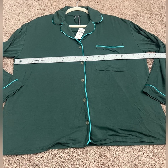NWT new SMALL Anthropologie briar piped pajama top button down Holly green teal - Picture 16 of 17